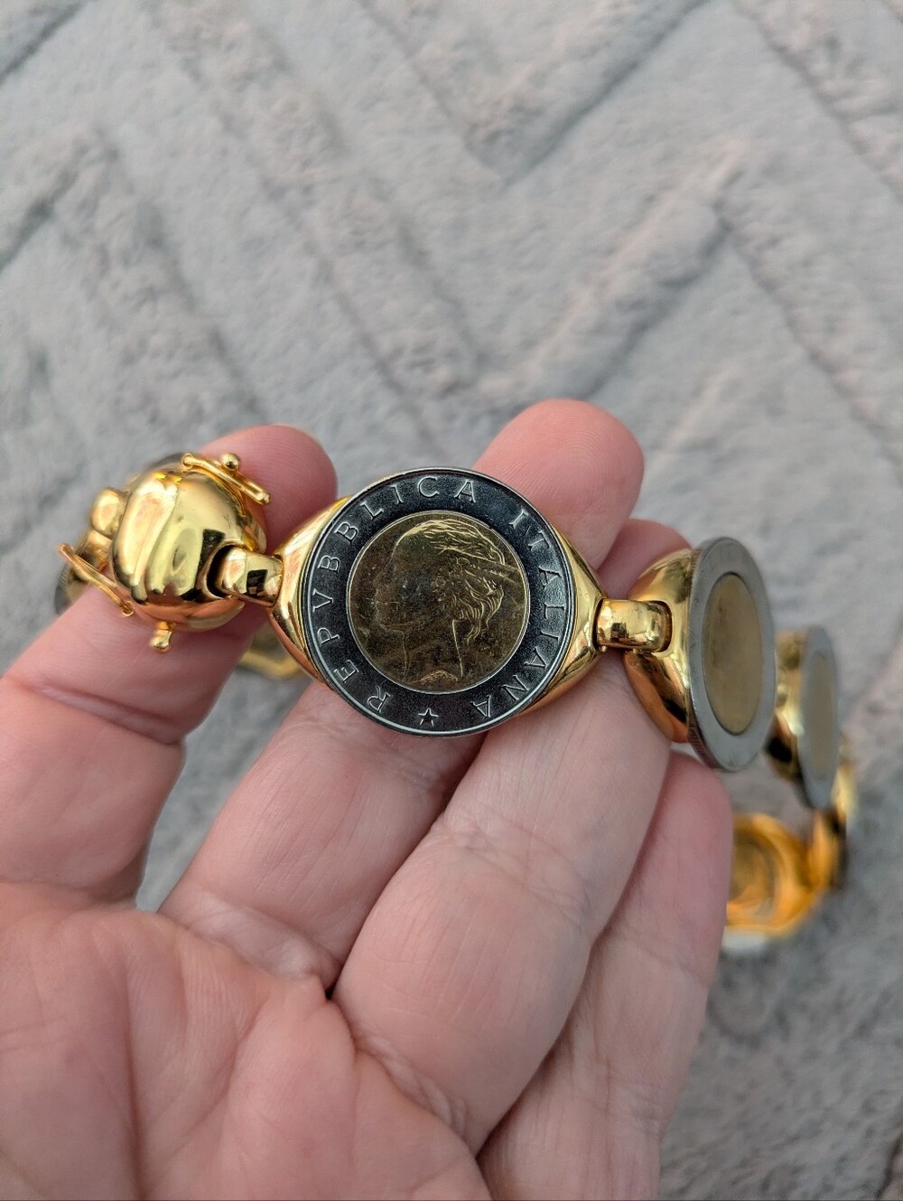 Milor Italy Two-Tone Coin Link Bracelet - Gold and Silver - Picture 2 of 10